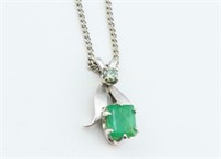 14K Gold Necklace. Emerald And Green Diamond.