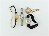 Group of 4 Vintage Woman's Wrist Watches.Gold.Deco