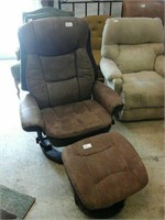 Tan microfiber leather like recliner with ottoman