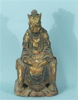 ANTIQUE WOOD CARVED & GILDED BUDDHA