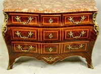 FRENCH BOMBE KINGWOOD MARBLE TOP CHEST