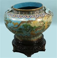 ANTQIUE CHINESE CLOISONNE POT WITH STAND