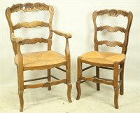 SET OF SIX ANTIQUE COUNTRY FRENCH RUSH SEAT CHAIRS