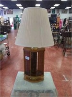 Wood base lamp with shade