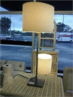 Pair of thin metal lamps with shades