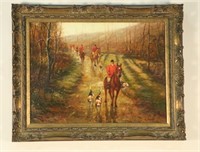 FOX HUNTING SCENE OIL ON CANVAS PAINTING