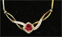 GOLD PLATE OVER STERLING RUBY & DIAMOND PENDANT