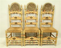 SET SIX SPANISH COLONIAL LADDER BACK SIDE CHAIRS