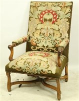 19th CENTURY FRENCH NEEDLEPOINT FABRIC ARMCHAIR