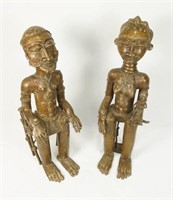 PAIR OF 20th C. BRASS AKAN SEATED ASHANTI COUPLE