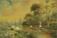 H. S. PERCH 19th CENTURY RIVERSIDE WATERCOLOR ON