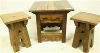 ANTIQUE SPANISH WORK TABLE & STOOLS