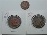 1847 & 1848 Large Cent + 1896 Indian Head Penny