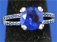 LADIES BLUE SAPPHIRE STERLING SILVER DINNER RING