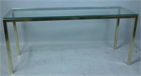 MID-CENTURY BRASS & GLASS TOP CONSOLE TABLE