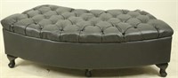 PAIR OF BUTTON-TUFTED LEATHER HALF ROUND BENCHES