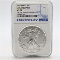 2016 Eagle 1oz Fine Silver Dollar - NGC MS70