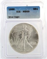 1986 MS69 American Silver Eagle  *1st Year