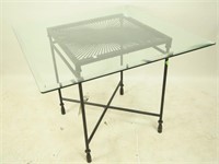 SQUARE GLASS TOP TABLE WITH IRON BASE