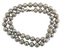 Genuine 8 mm Hand Knotted Gray Pearl Necklace