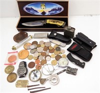 Foreign Coins, Tokens, Compass, Speed Gauge...