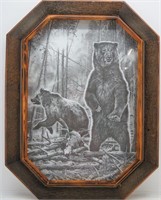 Two Bears With A Meal Print in Unique Wood Frame