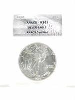 GRADED AMERICAN EAGLE SILVER BULLION COIN