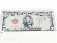 1928 F RED SEAL $5 BILL / NOTE