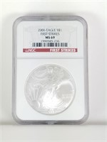 GRADED AMERICAN EAGLE SILVER BULLION COIN NGC