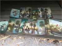 16 X HAND PAINTED VICTORIAN TIN PICTURES