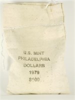 1979 $100 DOLLAR COINS IN SEALED CANVAS BAG