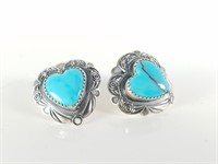 STERLING SILVER HEART TURQUOISE EARRINGS