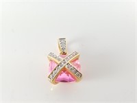 STERLING SILVER PINK GEMSTONE AND CZ PENDANT