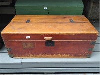 VICTORIAN PINE CARPENTERS TRUNK WITH METAL