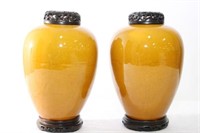 Pair of Asian Mustard Glaze Vases