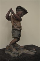 Child Playing Golf Metal Statue