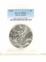 GRADED AMERICAN EAGLE SILVER BULLION COIN