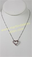Sterling Silver Pink CZs Heart Pendant & Chain