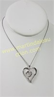 Sterling Silver Swirl Heart Diamond Necklace