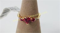 Sterling Gold Tone Diamond & Ruby 3 Heart Ring