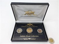3 pièces de monnaie US "Indian Head Collection"
