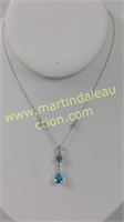 Sterling Silver Blue Topaz & Diamond Necklace