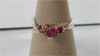Sterling Gold Tone Created Ruby 3 Heart Ring