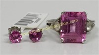 Sterling Created Pink & White Sapphire Ring &