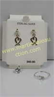 Sterling Silver Set Of Heart Earrings, Ring &