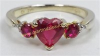 Sterling Gold Tone Created Heart Ruby & Diamond