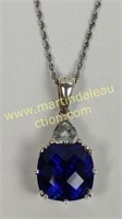 Sterling Silver Created Sapphire & CZ Necklace