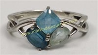 Sterling Silver Tri-Colored Blue Topaz Ring