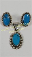 Sterling Silver Turquoise Earrings & Pendant