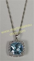 Sterling Silver Cushion Cut Blue Topaz Necklace